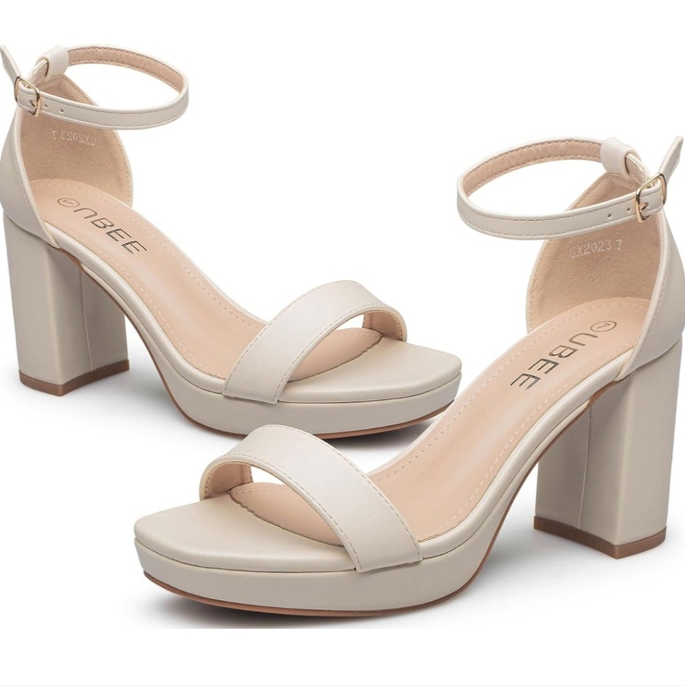 Women Open Toe Ankle Strap High Sandals Chunky Heel Sandals QUICK SHIP